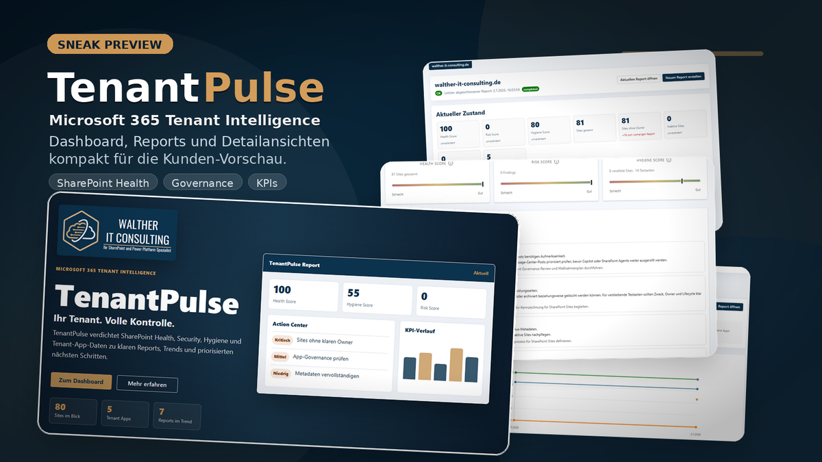 TenantPulse Vorschau mit Dashboard, Reports und KPI-Ansichten